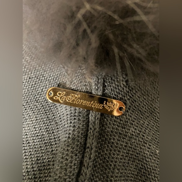 La Fiorentina Genuine Fox Trim Wool Wrap Gray One Size - Picture 9 of 12